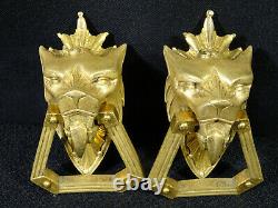 Superbe paire de poignées bronze fauve lion Napoléon III pendant, XIXéme