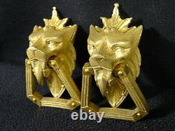Superbe paire de poignées bronze fauve lion Napoléon III pendant, XIXéme