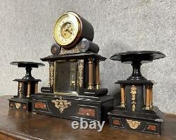 Superbe pendule triptyque de Notaire époque Napoléon III en marbre noir