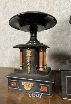 Superbe pendule triptyque de Notaire époque Napoléon III en marbre noir