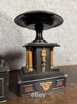 Superbe pendule triptyque de Notaire époque Napoléon III en marbre noir