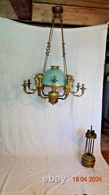 Suspension Lustre Bronze Et Opaline Napoleon III