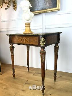 Table De Salon Epoque Napoleon III En Marqueterie Toutes Faces Ornée De Bronze