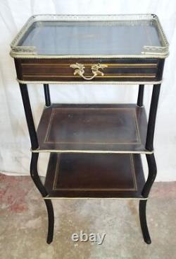 Table Haute Napoléon Iii, Bois Nébonisé, Incruses En Bronze, France. Xixème