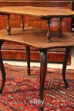 Table à thé en palissandre deux niveaux poignées bronze 19e Napoléon 3