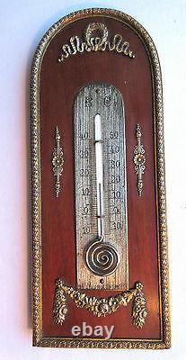 Thermomètre Napoléon III, Guirlande de roses, Noeud Louis XVI bronze sur acajou