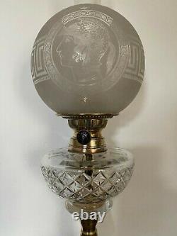 Très Grande lampe a pétrole ancienne en bronze et cristal Baccarat