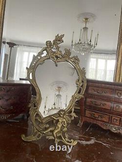 Très Jolie Miroir Ancien En Bronze Doré, Epoque Napoléon III, XIXème Siècle