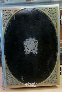 Tres bel ancien album photo napoleon III XIXE cuir bronze argenté ciselé cdv