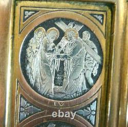 Triptyque Devotion, Bronze Ancien, 14 Stations Du Christ, Chemin De Croix Xixeme