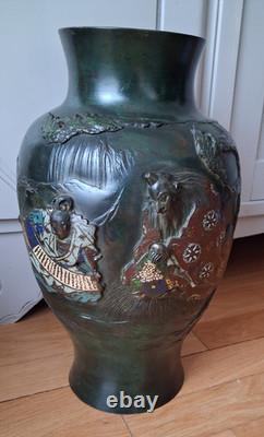 VASE BRONZE doublé et emaux cloisonnés JAPON PÉRIODE MEIJI décor personnages