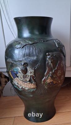 VASE BRONZE doublé et emaux cloisonnés JAPON PÉRIODE MEIJI décor personnages