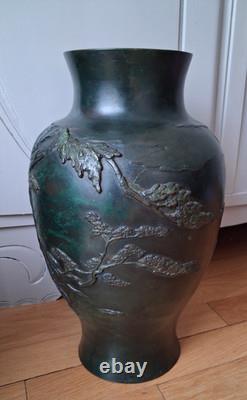 VASE BRONZE doublé et emaux cloisonnés JAPON PÉRIODE MEIJI décor personnages