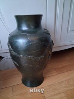 VASE BRONZE doublé et emaux cloisonnés JAPON PÉRIODE MEIJI décor personnages