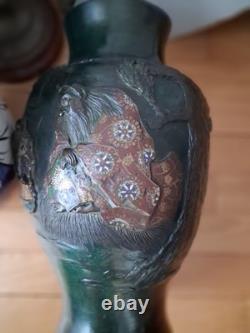 VASE BRONZE doublé et emaux cloisonnés JAPON PÉRIODE MEIJI décor personnages