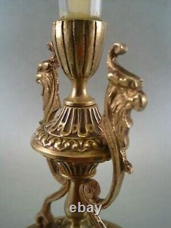 Vase Cornet en cristal à pans monté sur socle bronze décor Aux Chimères XIX ème