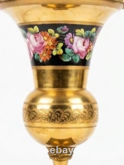 Vase Porcelaine & Bronze Doré Style Napoléon III Décor Floral & Fond Or