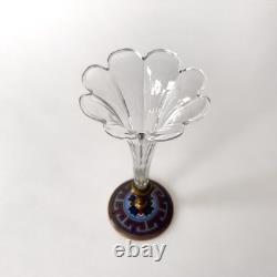 Vase cornet Napoléon III en cristal taillé, bronze doré et émaux cloisonnés XIXe