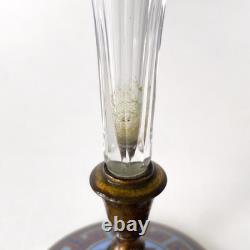 Vase cornet Napoléon III en cristal taillé, bronze doré et émaux cloisonnés XIXe
