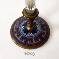 Vase cornet Napoléon III en cristal taillé, bronze doré et émaux cloisonnés XIXe