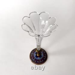 Vase cornet Napoléon III en cristal taillé, bronze doré et émaux cloisonnés XIXe