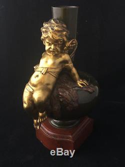 Vase en Bronze Multiples Patines Napoléon III Angelot Amour Ange Antique French