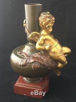 Vase en Bronze Multiples Patines Napoléon III Angelot Amour Ange Antique French