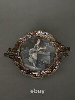Vide-poche bronze cloisonné scène romantique Signé Bayard Napoléon III H5551
