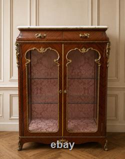 Vitrine d'appui époque Napoléon III en acajou, bronze doré et marbre blanc