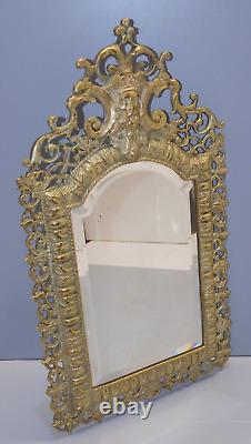 -miroir Mural Napoleon III Bronze Frise Roi Couronne Sur Le Haut Volutes Glace D